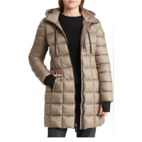 Michael Kors Quilted Puffer Coat Size Medium Brown Mid Length Packable Jacket - Picture 12 of 13